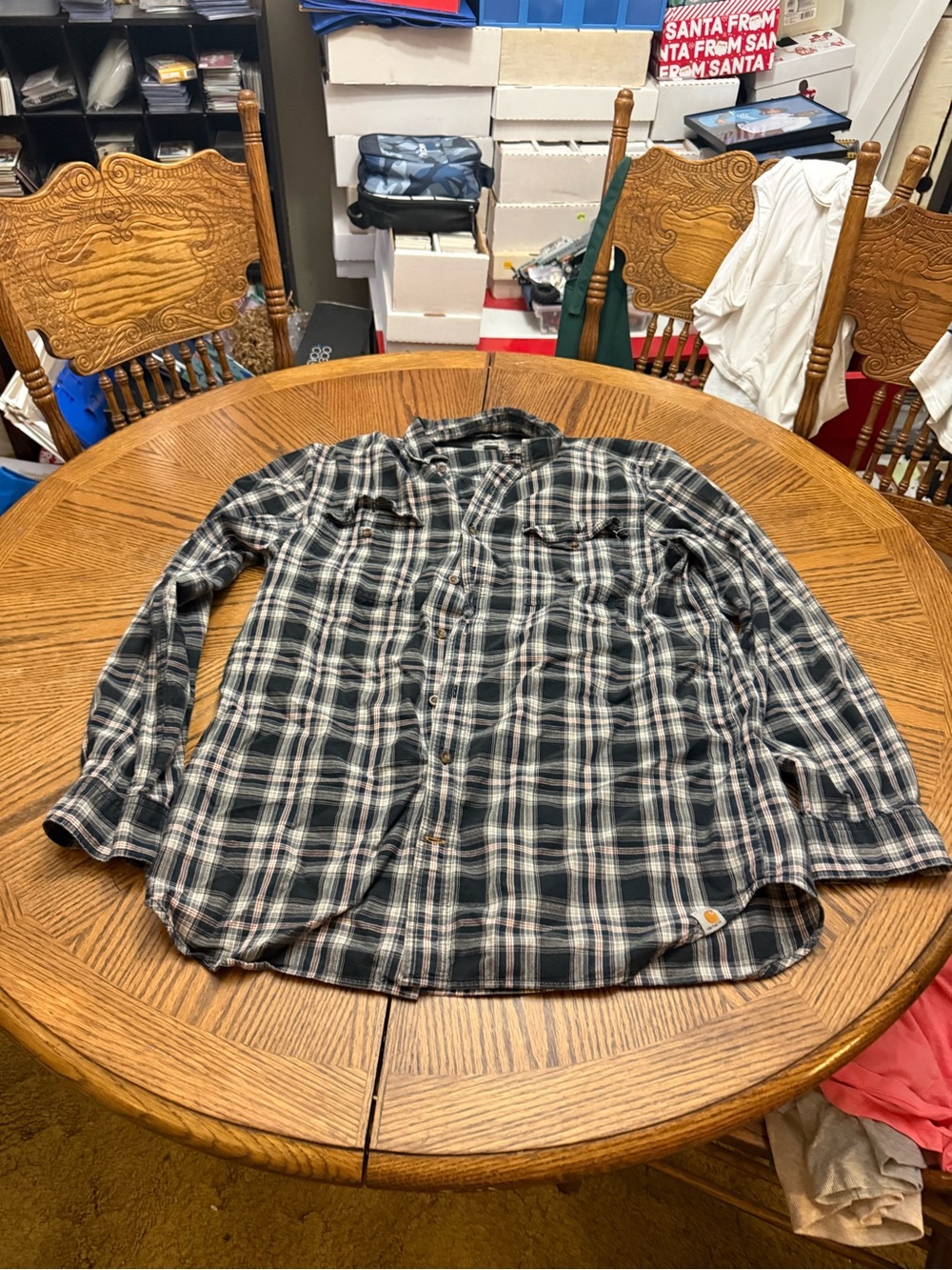 Carhartt Men's Black and White Plaid Button-Down Shirt